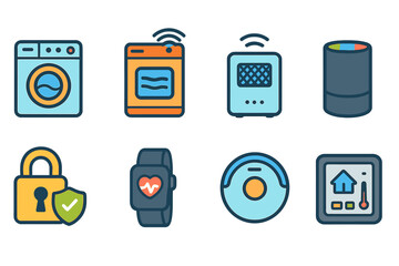 Fototapeta premium “Smart home automation icon set. Flat design, devices and security symbols collection”