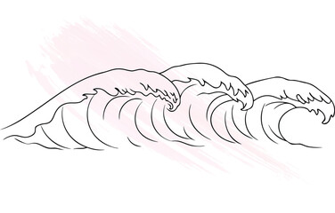 Minimalist Single line drawing rolling waves with  brush strokes water ocean