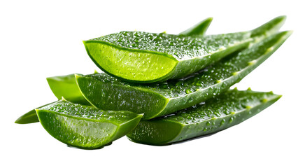 Fresh Aloe Vera Leaves with Gel Isolated on White