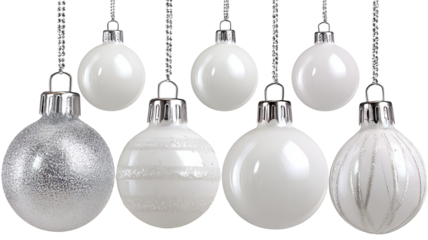 Blank Christmas tree ornaments set isolated on transparent background high resolution PNG style baubles for mockups DIY personalization and holiday design