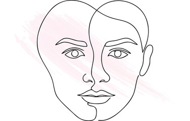 Single line art a face with  brush strokes continous