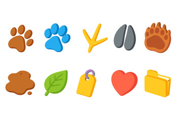 Animal footprint icon set: colorful flat icons of nature and wildlife