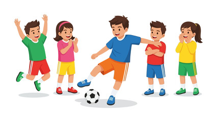 Football Playtime: A group of lively children is engrossed in a spirited football game, showcasing energetic moves and the thrill of youthful competition.