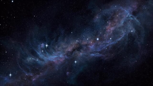 A panoramic view of a vibrant nebula, with celestial bodies scattered across a dark cosmos