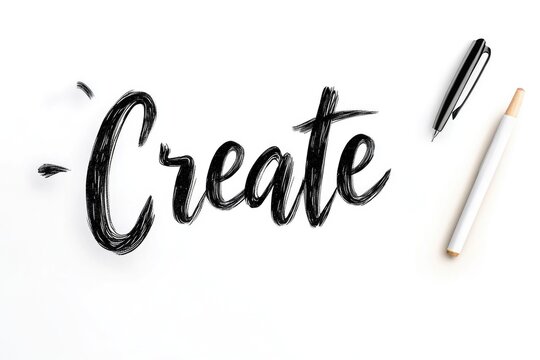 Naklejki Create your vision: inspirational handwritten calligraphy in black ink on white background