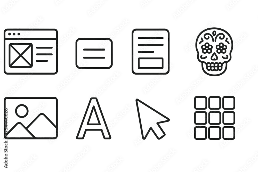 Wall mural web and interface line icon set. ui, multimedia, navigation icons outline collection