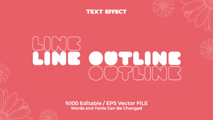 Line outline text effect with editable EPS vector file pink background and floral design elements for creative projects