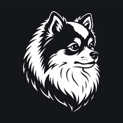 Pomeranian spitz dog head black and white vector logo