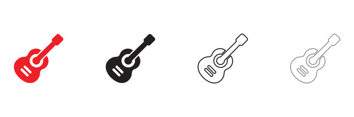 electric guitar icon set, acoustic guitar for music band vector art illustration, silhouette and line art