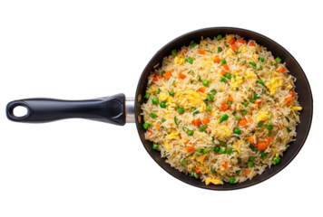 Topview fried rice in the pan transparent background