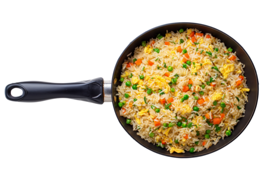 Topview fried rice in the pan transparent background - Powered by Adobe