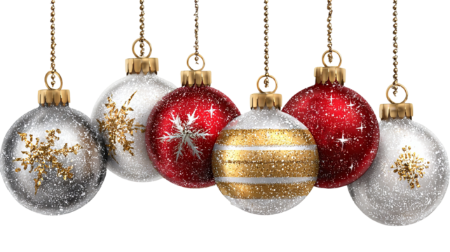 Festive christmas ornaments sparkling with holiday cheer featuring shiny decorative baubles and elegant designs perfect for joyful winter celebrations and seasonal decor