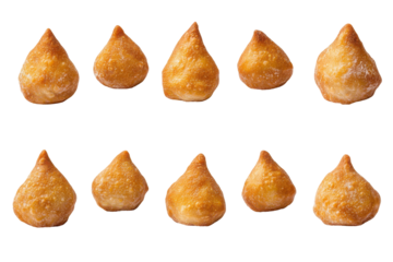 Golden fried chicken croquettes isolated on transparent background. Collection set of brazilian coxinhas isolated on white background.