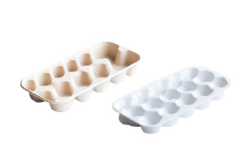 Empty cardboard egg cartons isolated on transparent background. Collection set of egg trays isolated on white background.