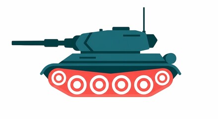 Fototapeta premium Vector illustration of blue and red tank with detailed design, isolated on white background, ideal for military themed educational materials