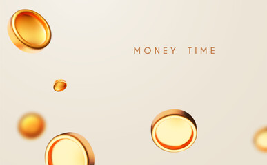 Flying money. Golden coins. Win and success design.
