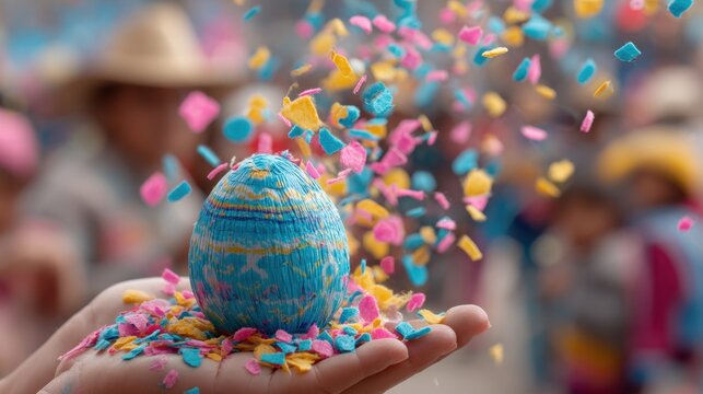 Vibrant easter celebration with children breaking pinatas in mexico festive atmosphere colorful festivity childlike joy
