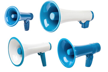 Collection of colorful megaphones isolated on transparent background. Collection set of megaphones isolated on white background.