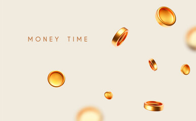 Flying money. Golden coins. Win and success design.