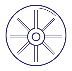 Obraz premium Simple blue circular wheel design with eight spokes and center circle on white background