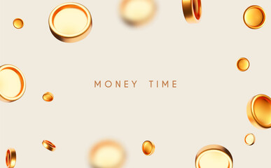 Flying money. Golden coins. Win and success design.