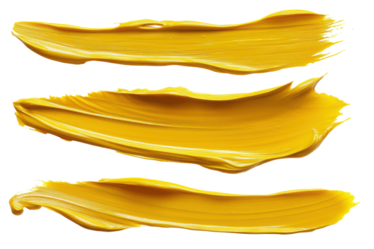 Set of golden yellow paint strokes isolated on transparent background. Collection set of mustard lines isolated on white background.