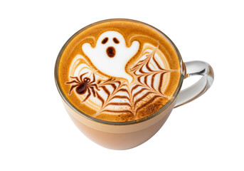 Isolated Halloween Latte Art with Spooky Ghost and Spiderweb
