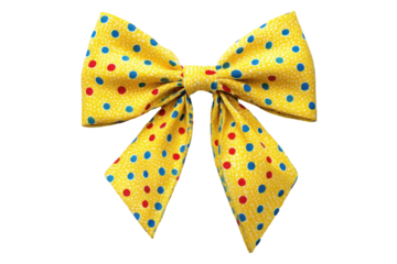 Yellow polka dot bow tie isolated on transparent background. Colorful dotted yellow bow isolated on white background.