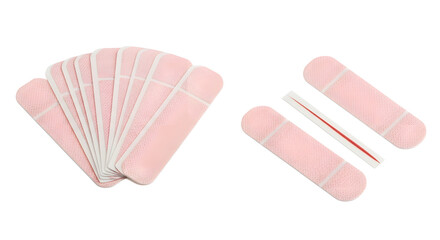 Pink adhesive breathing strips for nasal congestion relief and better sleep, fanned out and individually presented on a white background, enhancing respiratory comfort