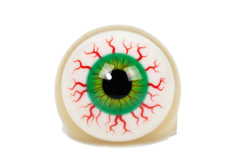 Creepy Green Bloodshot Eyeball Isolated on White - Spooky Halloween Prop & Horror Concept