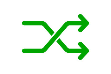 Green shuffle icon with arrows crossing over each other, isolated on transparent background