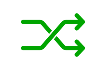 Green shuffle icon with arrows crossing over each other, isolated on transparent background