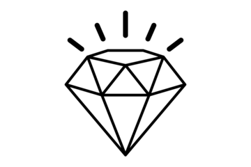 A simple, clean line drawing of a diamond gem, isolated on transparent background, with radiating lines indicating sparkle and brilliance