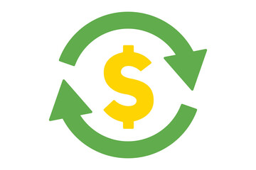 Green circular arrows with a yellow dollar sign in the center, isolated on transparent background
