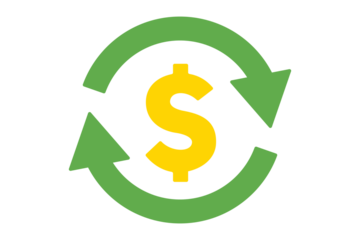Green circular arrows with a yellow dollar sign in the center, isolated on transparent background