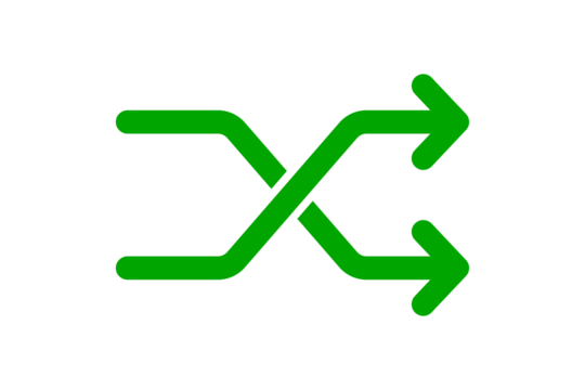 Green shuffle icon with arrows crossing over each other, isolated on transparent background