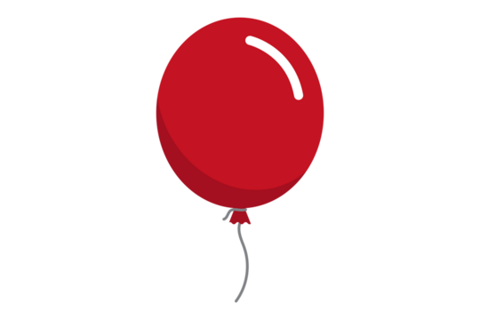 A single red balloon floating upwards, isolated on a transparent background, with a thin string attached