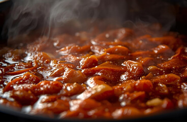 Close-up Steaming Hot Kimchi Stew with Vegetables in a Pan