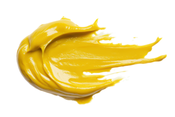 Yellow mustard smear isolated on transparent background. Dijon mustard smear isolated on white background.