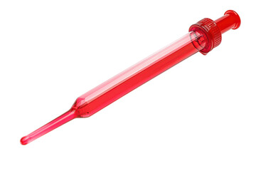 Fototapeta premium Red glass syringe with liquid isolated on transparent background. Dropper isolated on white background.