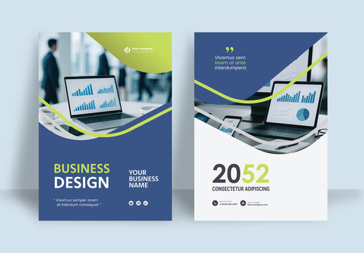 Business Report Cover Template &ndash; Blue and Green Geometric Layout (A4)	
