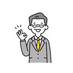 笑顔で了解・了承する、年配の代表取締役社長のシンプルな上半身ベクターイラスト素材