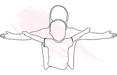 A minimalist single line drawing a child jumping with outstretched arms continuous