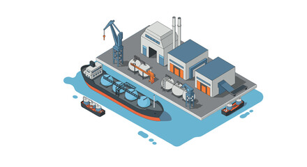 Obraz premium Isometric industrial port with cargo ships and cranes in harbor scene