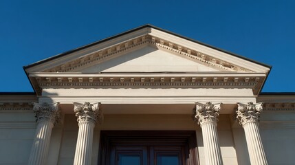 Fototapeta premium monumental. Classical architectural doorway with elegant columns under a clear blue sky, embodying timeless sophistication. real-estate listings.