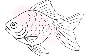A single line drawing a fish with  watercolor brush strokes continuous