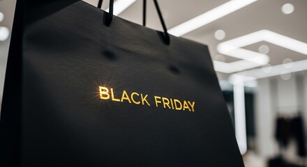 Black Friday promotion. A black shopping bag with the text 'BLACK FRIDAY' is ideal for advertising, marketing, and social media campaigns. Commerce and retail design.