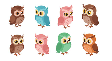 Cute cartoon owls in various colors