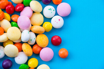 Candy on the blue background