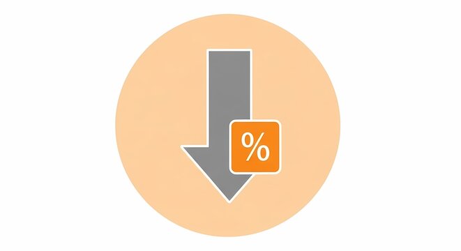 Economy downturn illustration with gray arrow pointing down and orange percentage icon, symbolizing financial crisis and market decline